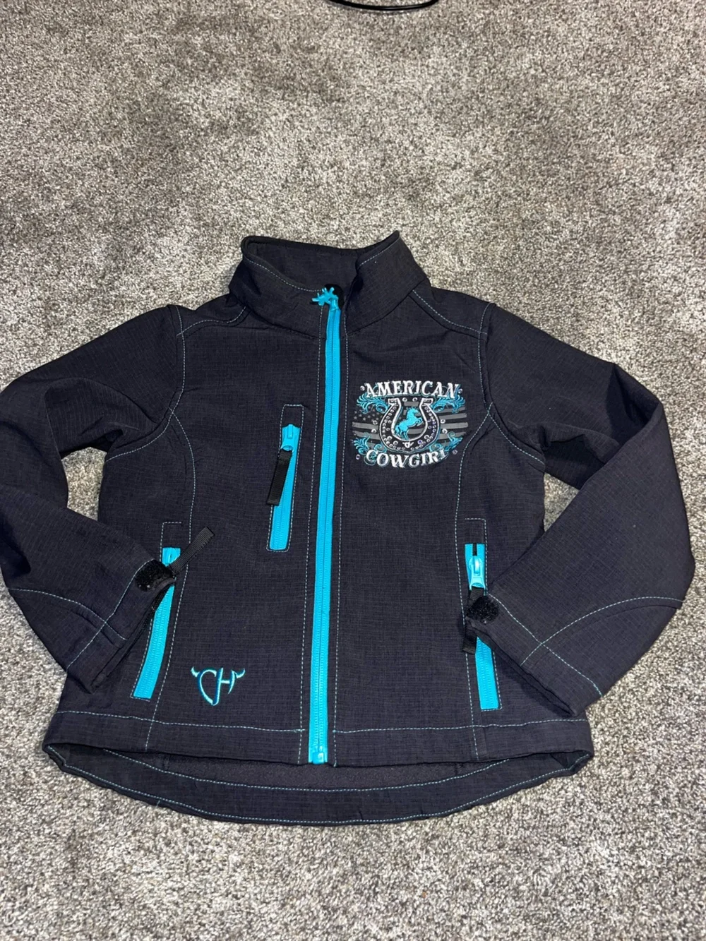Cowgirl Hardware Gray Turquoise American Midweight Jacket 5t Euc